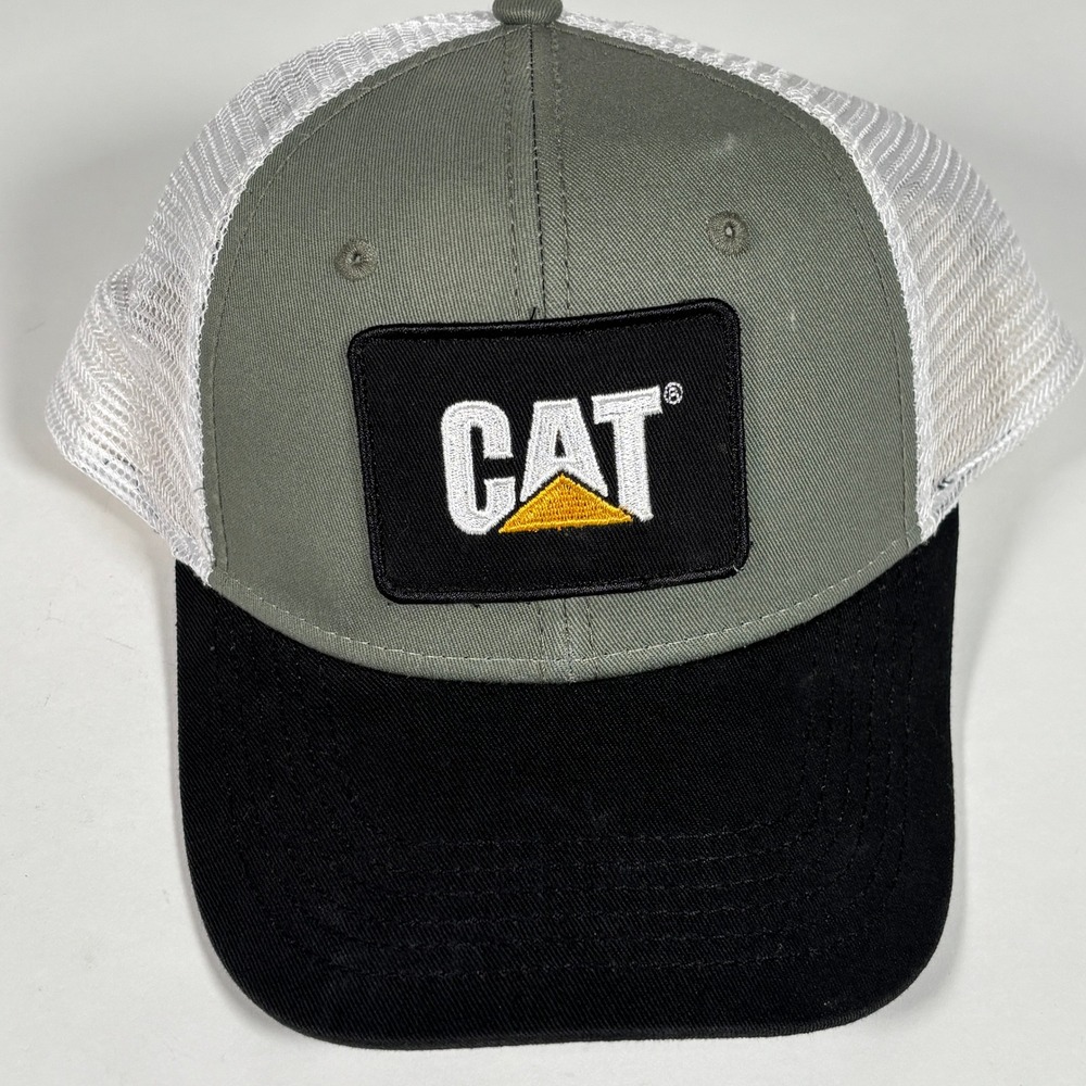 CAT Caterpillar Mens Trucker Hat Grey White Black Mesh Snapback Cap 076951392CT